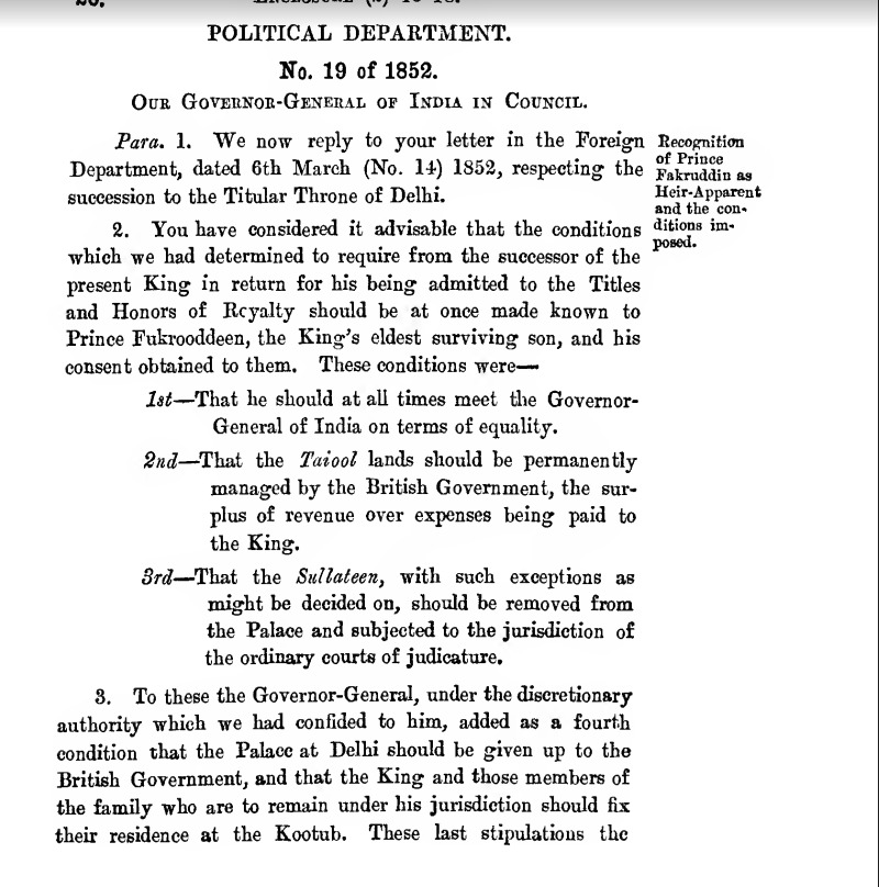 POLITICAL DEPARTMENT. No. 19 of 1852.