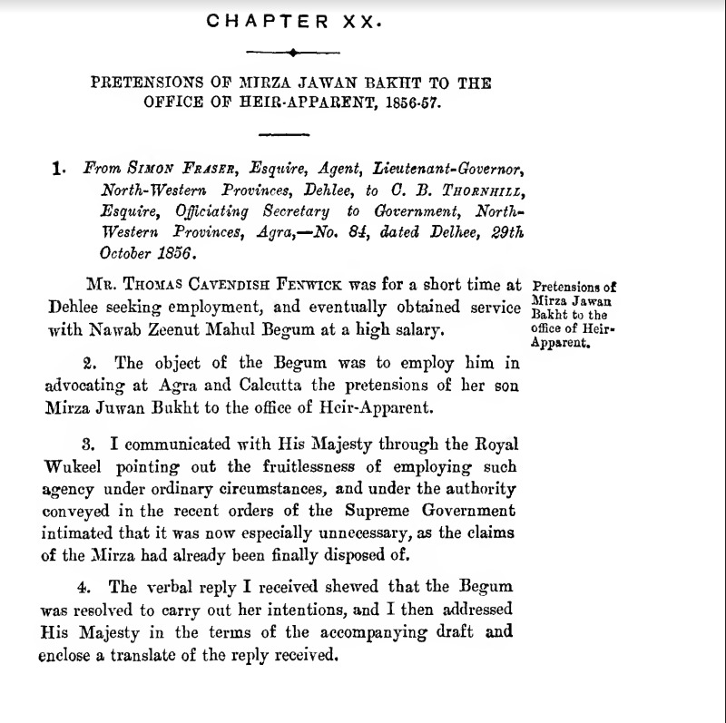 Pretensions of Mirza Jawan Bakht To The Office Of Heir-Apparent, 1856-67
