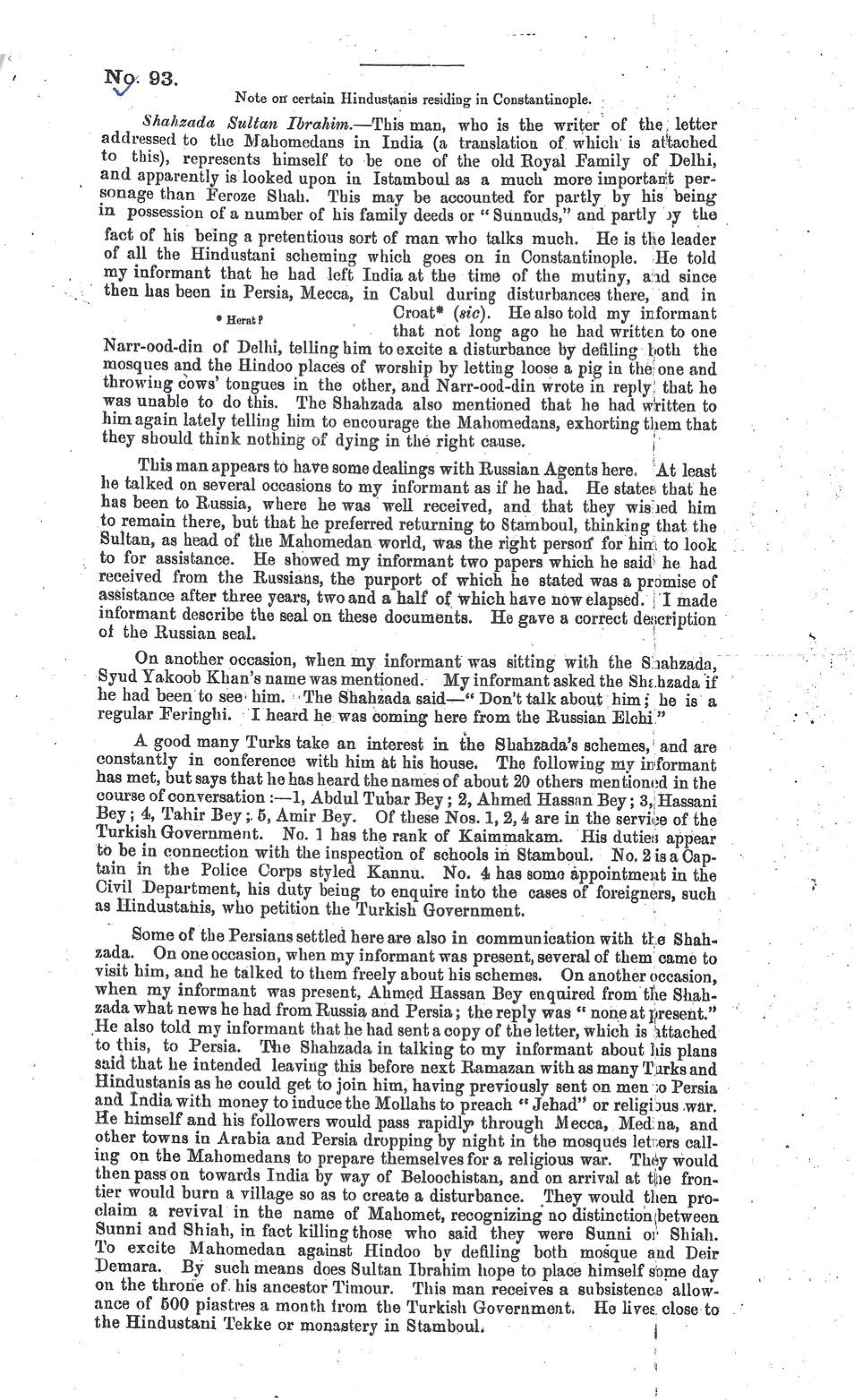 Proceedings of Certain Hindustains residing at Constantinople.