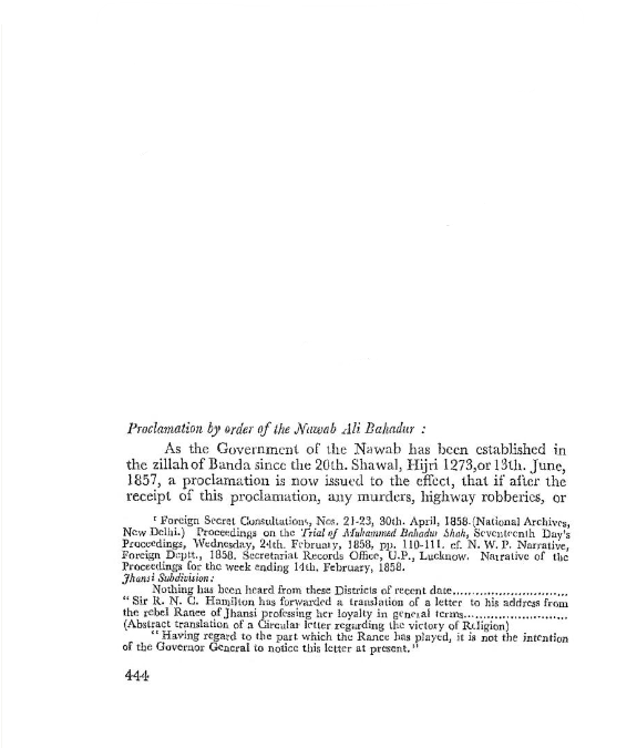 Proclamation by order of the Nawab Ali Bahadur (13th June 1857)