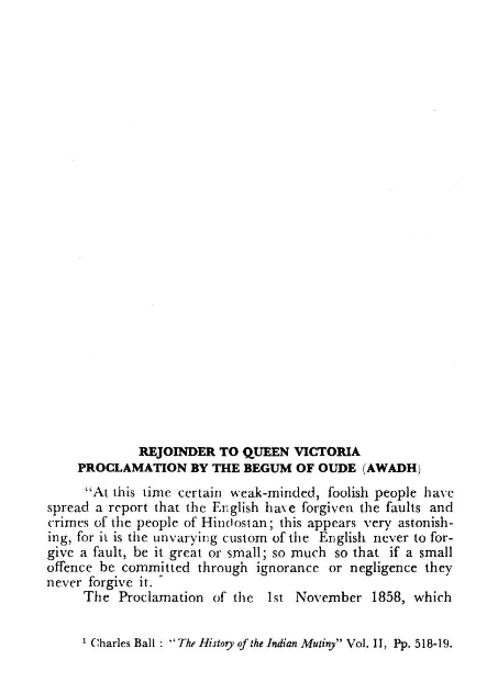 Proclamation Of Begum Of OUDE (AWADH) 1st November 1858