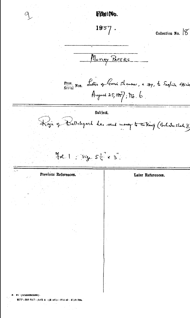 Raja of Ballabhgarh has Send Money to the Emperor (Bahadur Shah II).