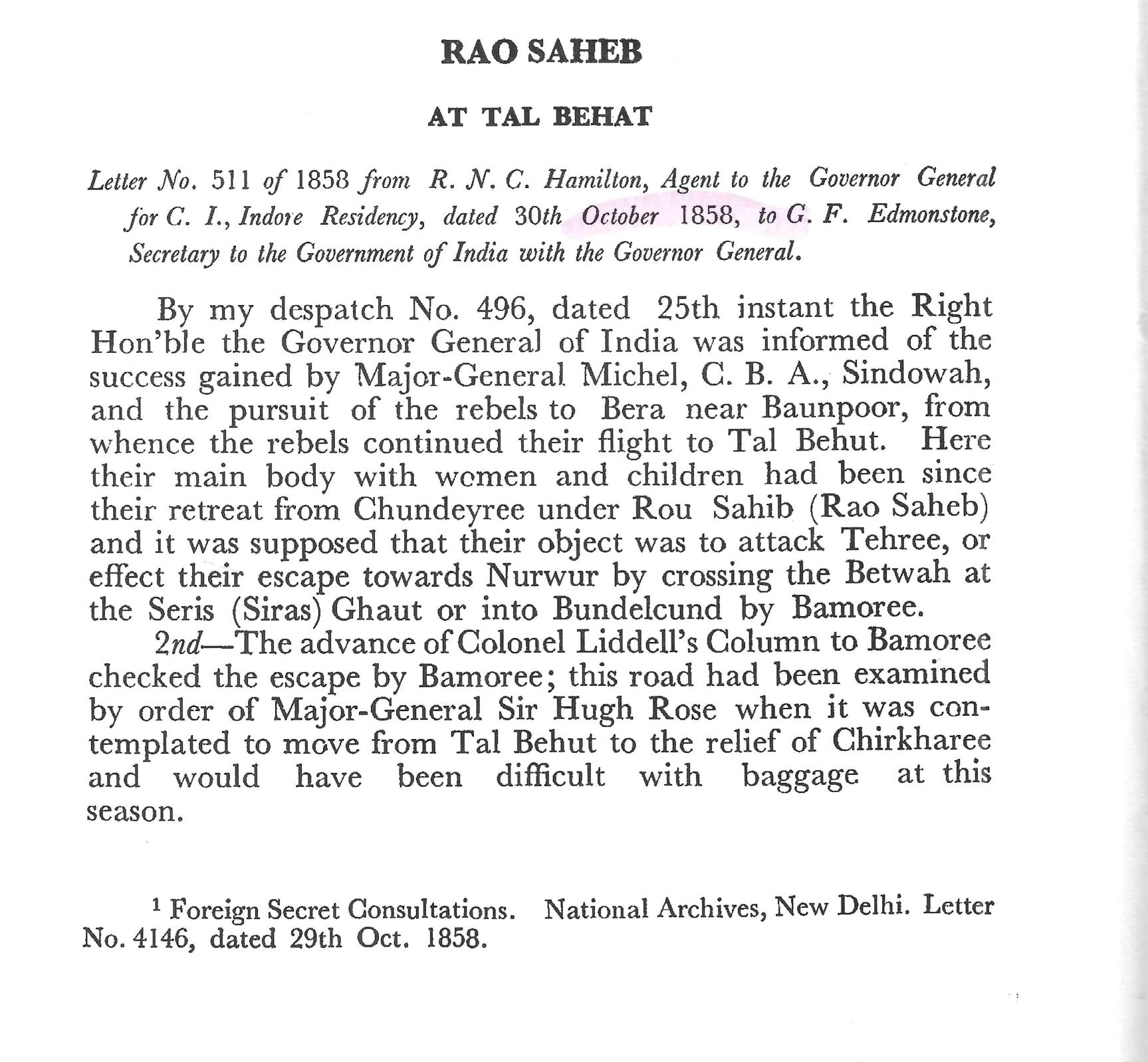 Rao Saheb and Tatya Tope and Family Members.