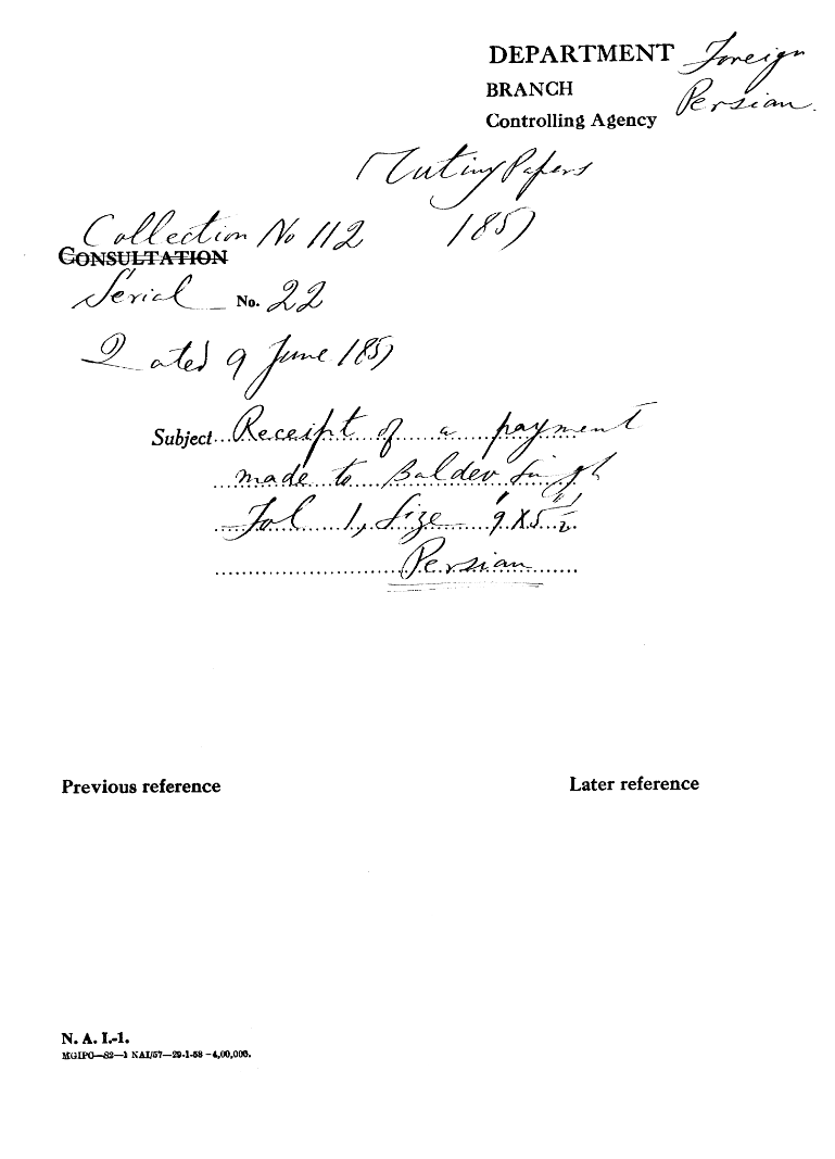 Receipt of a Payment Made to Baldev Singh.