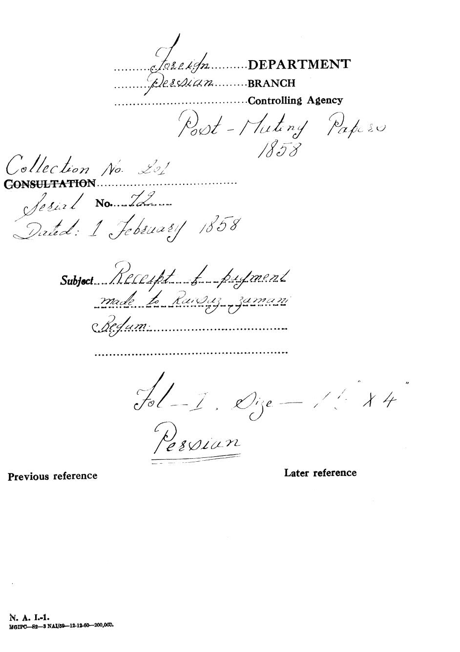 Receipt of payment made to Raisuz Zaman Begum