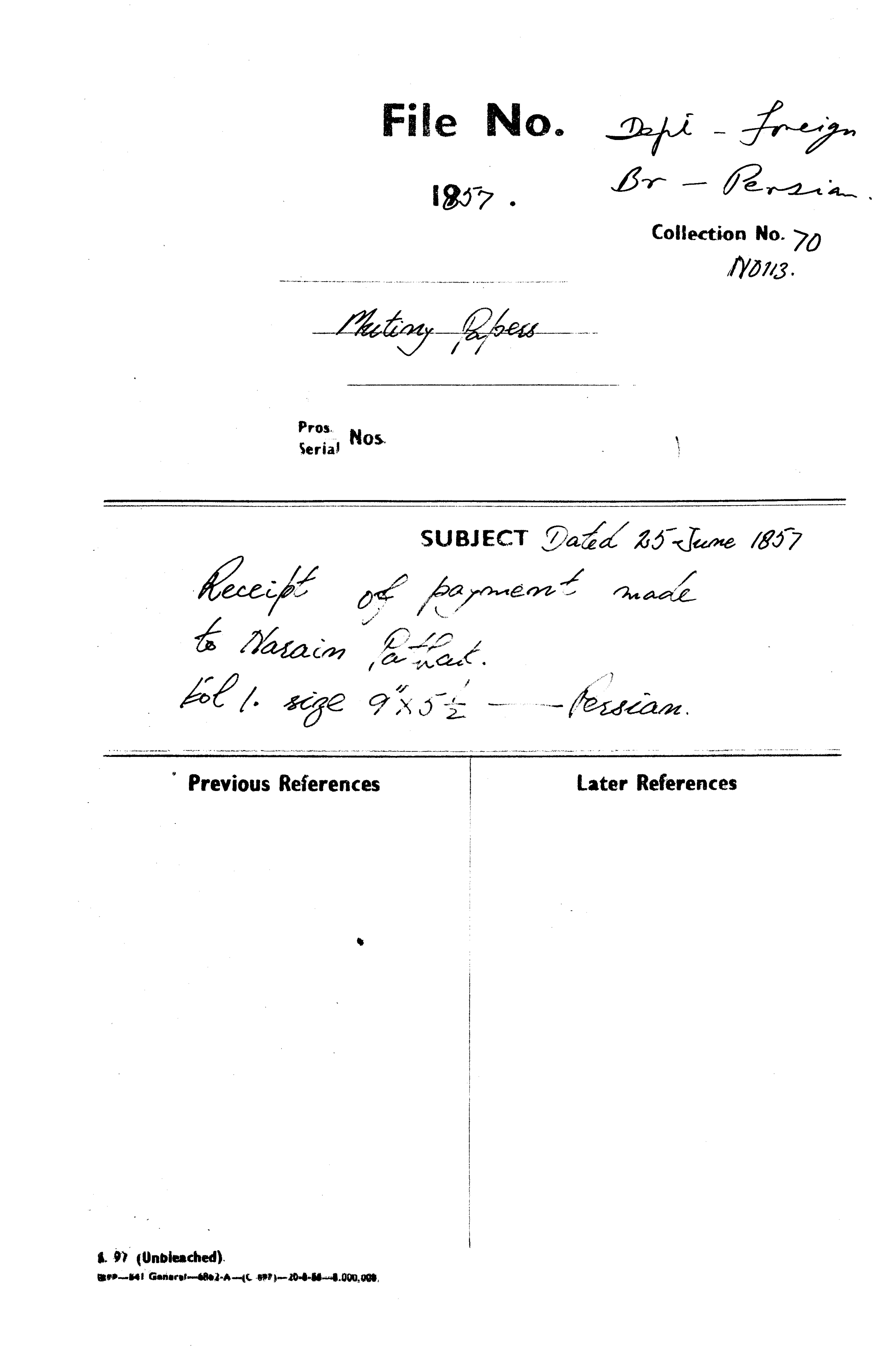 Receipt of Payment Made to Naraim Pathak