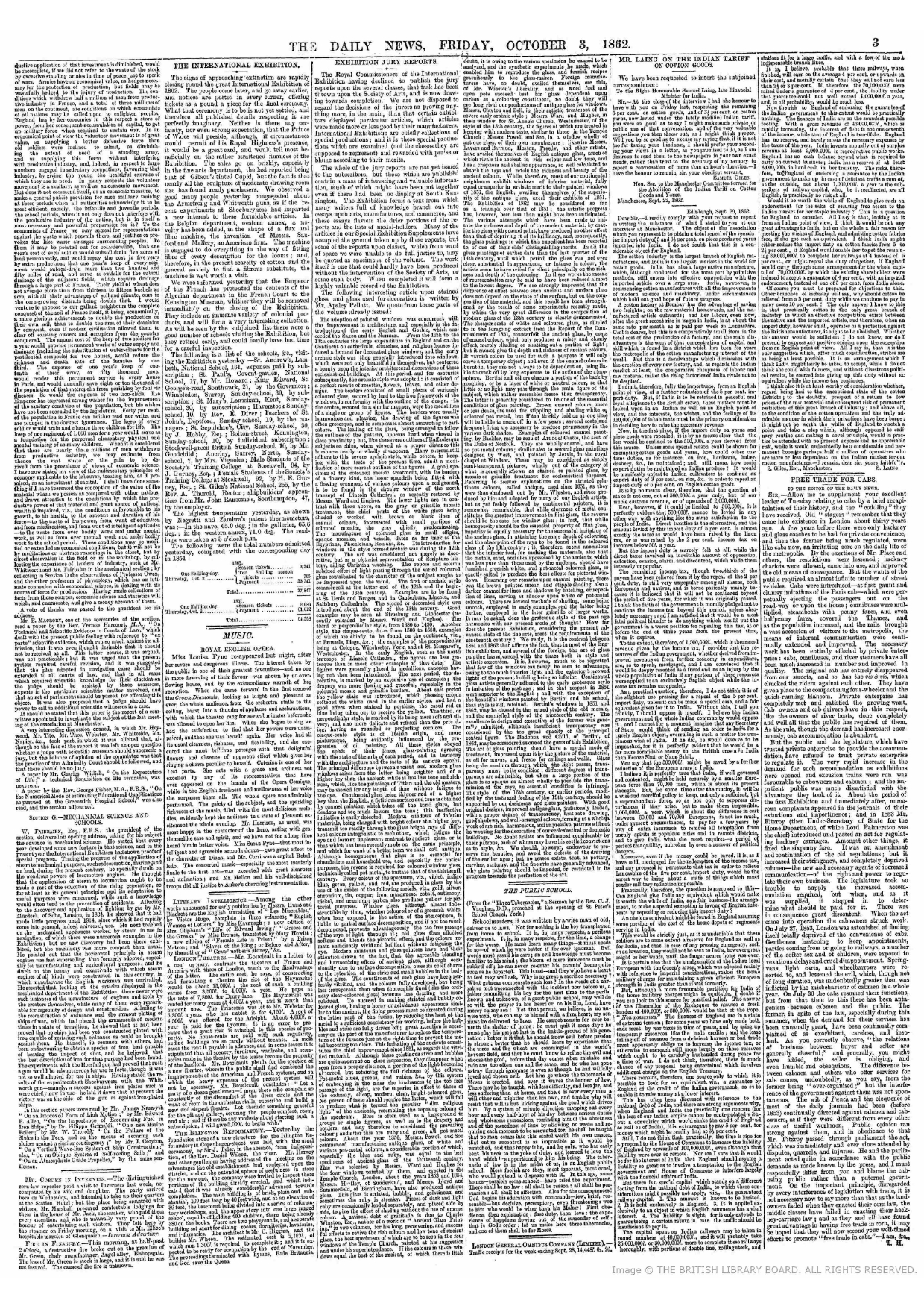 Reported by DAILY NEWS  October 03-1862 Friday