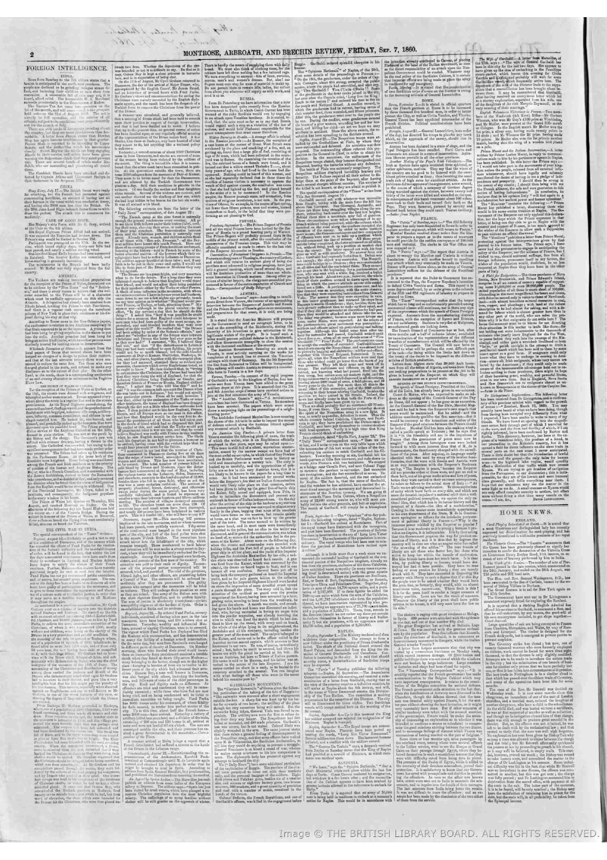 Reported by Montrose, Arbroath, And Brechin Review, September 7  Friday, 1860