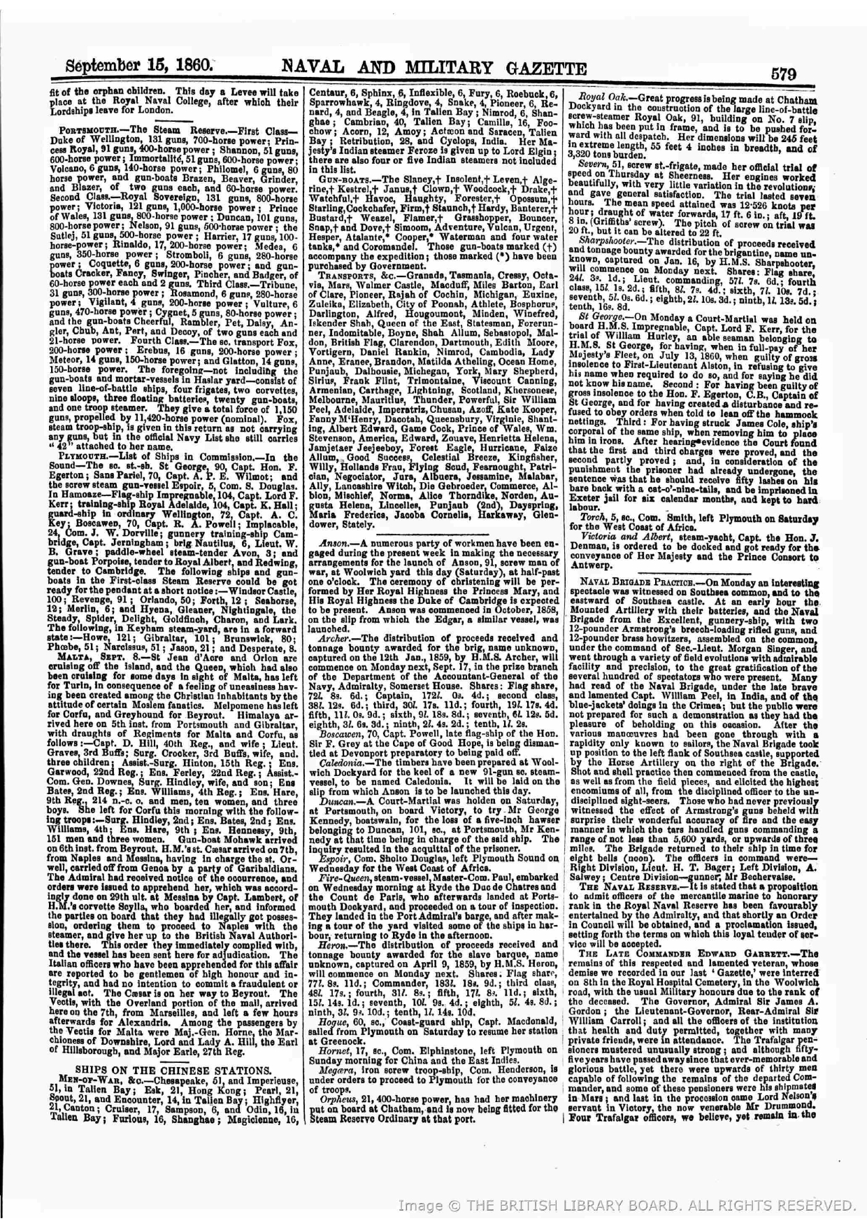 Reported by Naval And Military Gazette on September 15, 1860