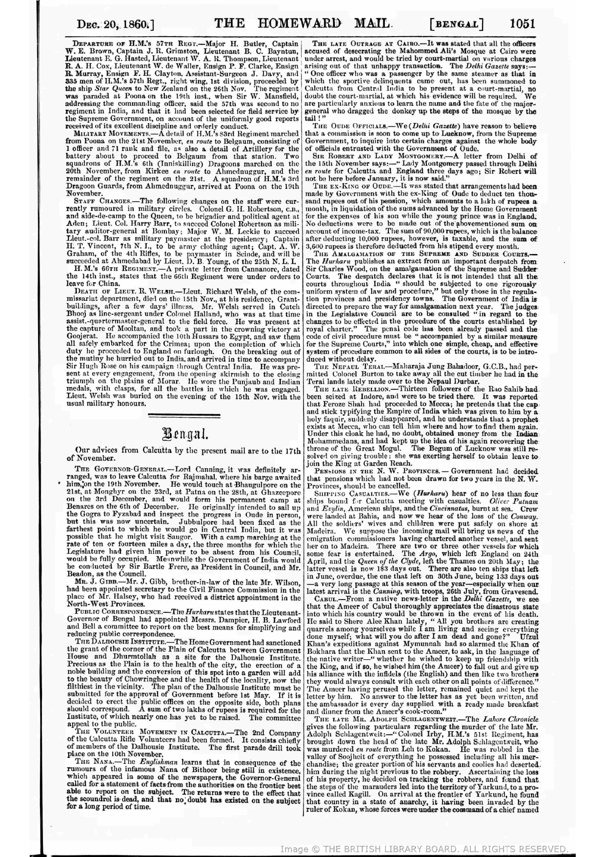 Reported by The Homeward Mail about Firuz Shah on December 20, 1860