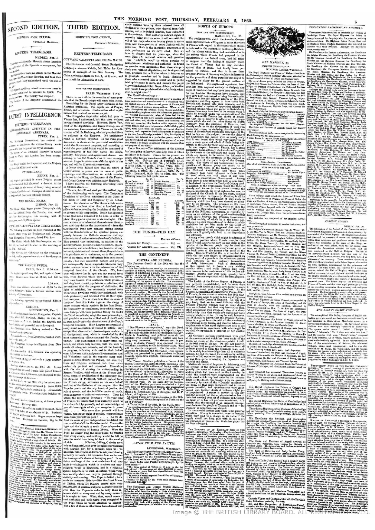 Reported by The Morning Post about Firuz Shah on February 2, 1860