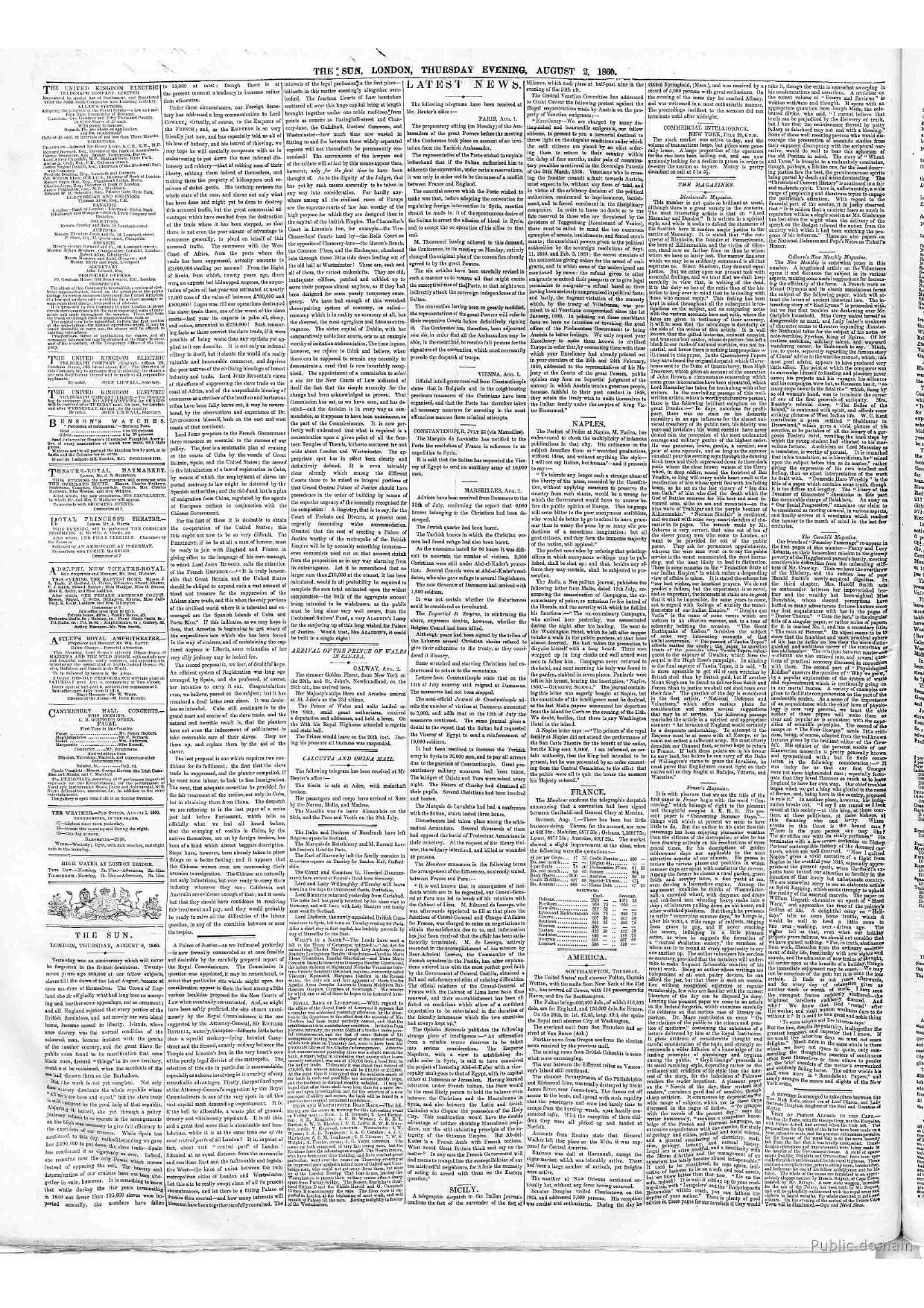 Reported by The Son London about Firuz Shah  on Thursday Evening August 2 , 1860