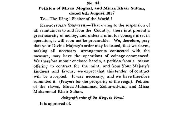 Second Days of Proceedings Trail of Bahadur Shah - Petition  of  Mirza  Moghal,  and  Mirza  Khair  Sultan