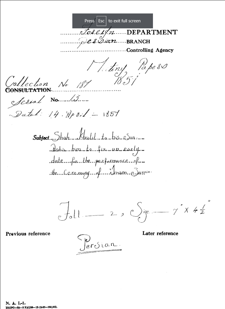 Shah Khalil to His Son asks him to Fix an Early Date For the Performance of the Ceremony of Iman Zaman.