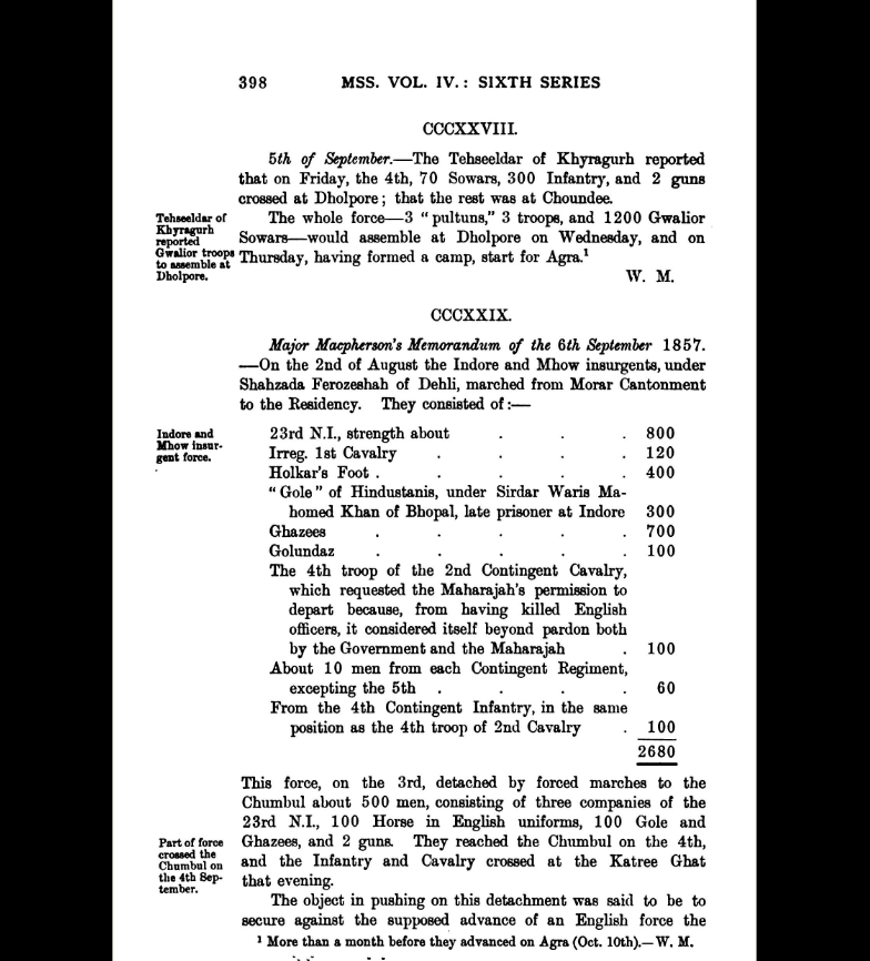 Shahzada Firuz Shah of Delhi , Marched From Morar Cantonment to the Residency.