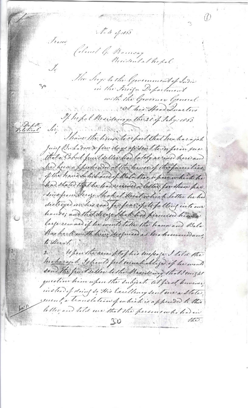 Statement by Ghunnee Khan a Cabul Fruit Seller, who saw the Rebel Leaders Firuz Shah at Herat.