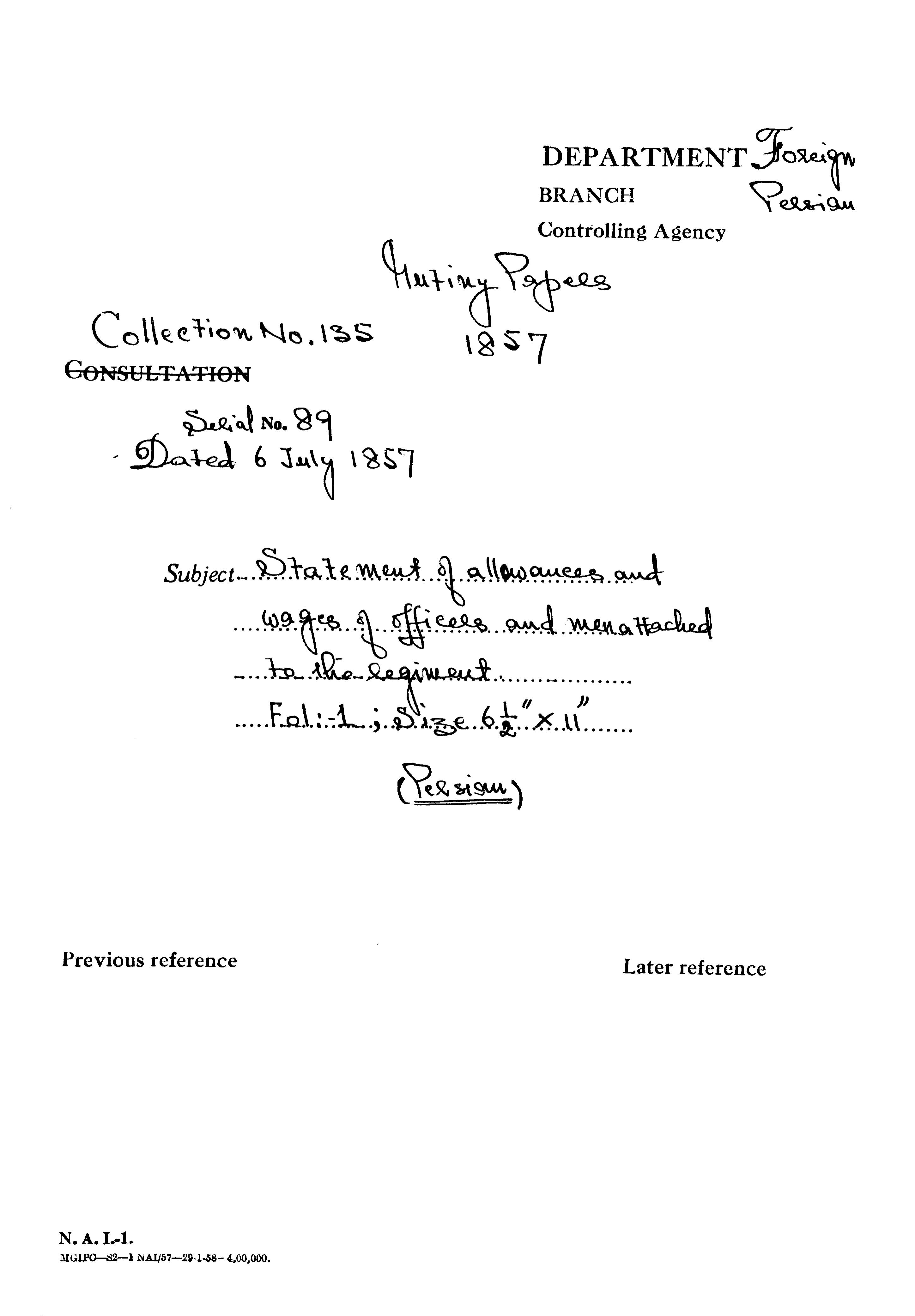 Statement of Allowances and Wages of Officer and Men attached Regiment (Delhi).