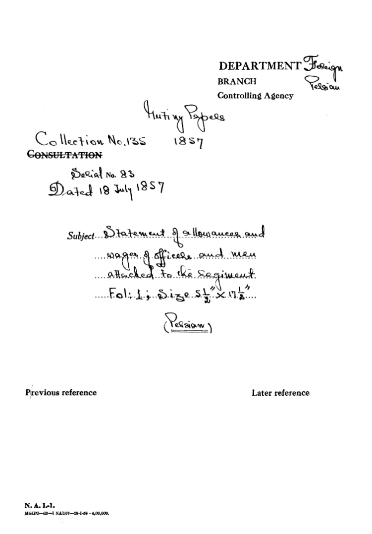 Statement of allowances and Wages of officer and Men attached to the Regiment