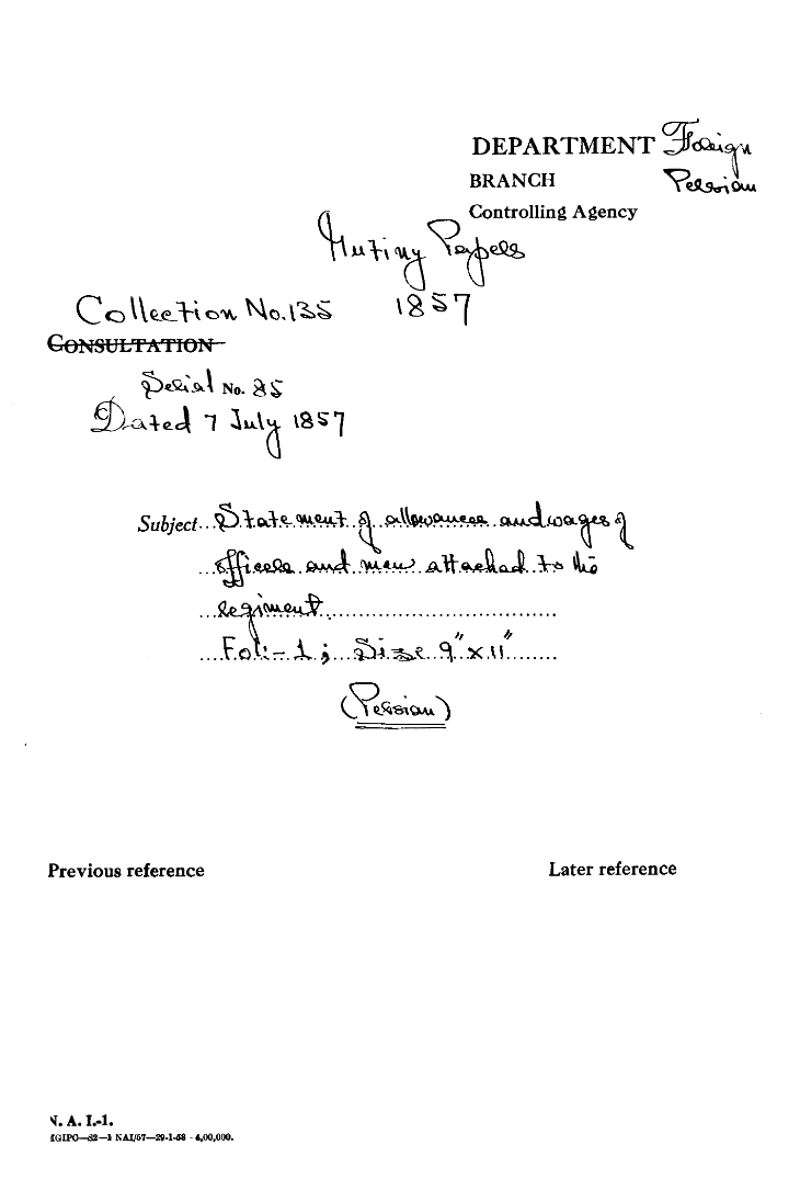 Statement of allowances and Wages of officer and Men attached Regiment, Dated 7 July 1857