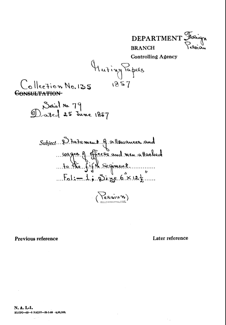 Statement of allowances and Wages of officers and Men attached to the Fifth Regiment.