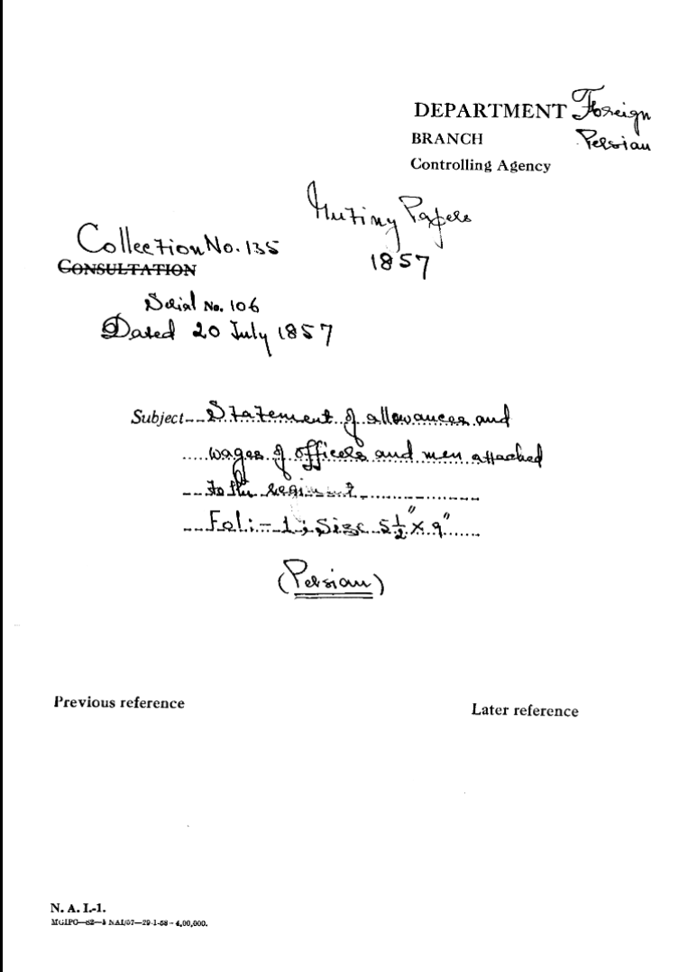 Statement of allowances of officers attached to the Regiment