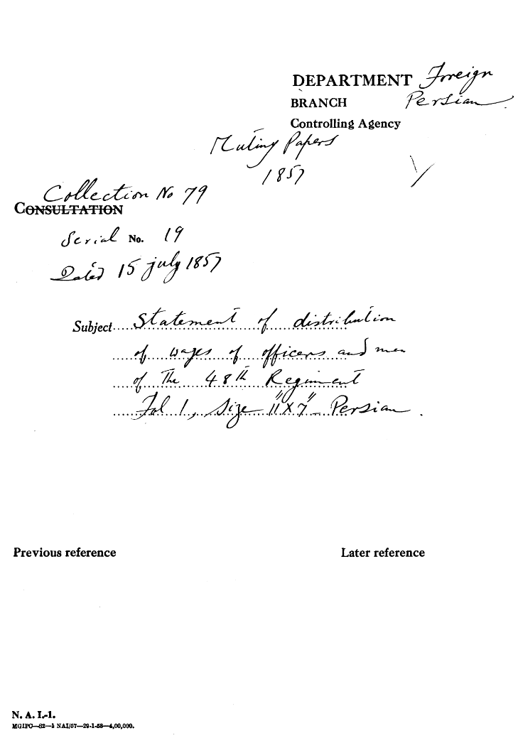 Statement of Distribution of Wages of officers and Men of the 48th Regiment.