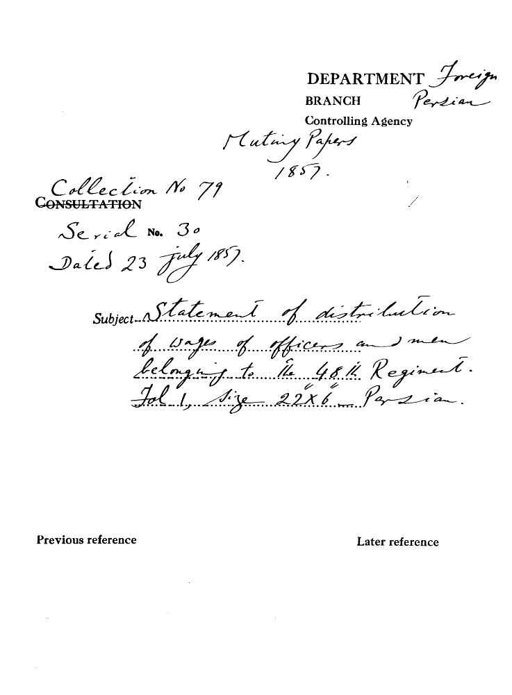 Statement of Distribution of Wages of officers and Men Belonging to the 48th Regiment.