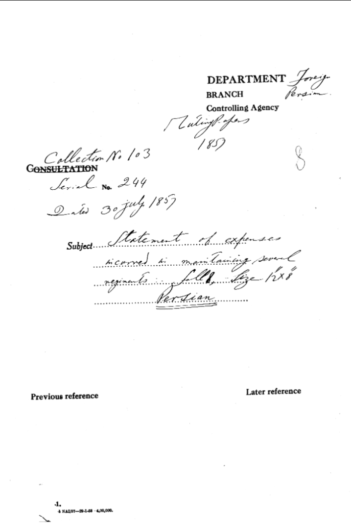 Statement of Expenses Imcorred In Manitaining Several Regarding.