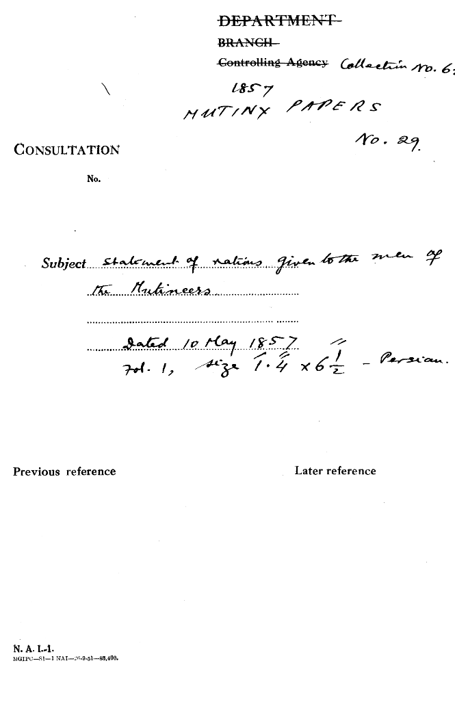 Statement of Nations Given to the Men of the Mutineers.