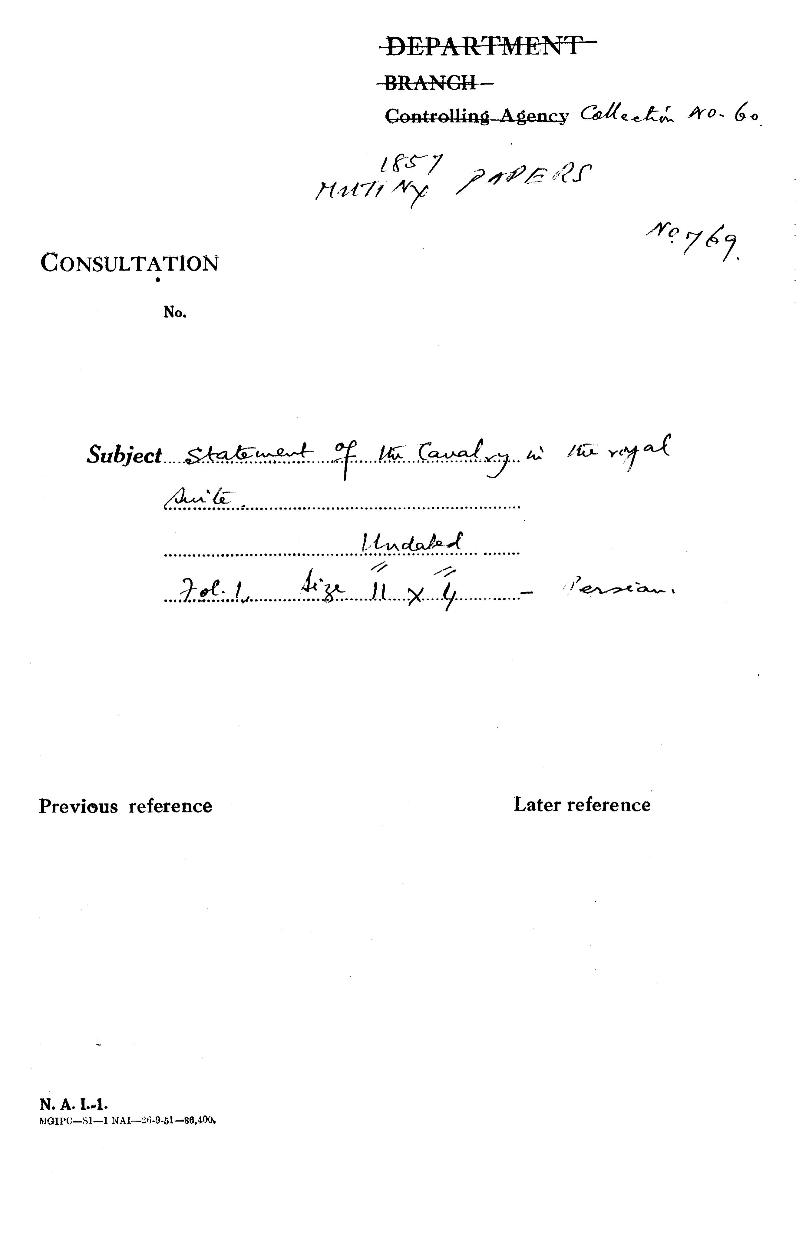 Statement of the Cavalry In the Royal Suite