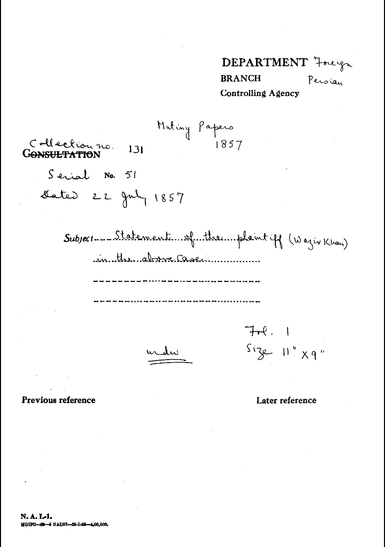 Statement of the Plaintiff (Wazir Khan ) In the above Case.