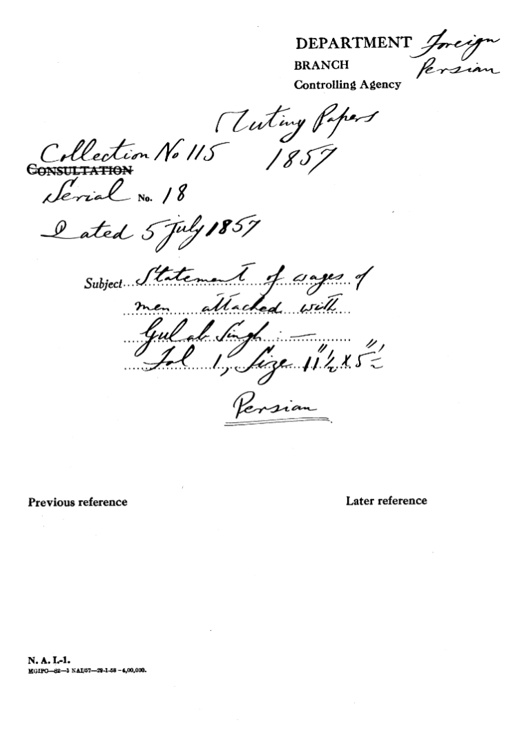 Statement of Wages of Men attached With Gulab Singh.