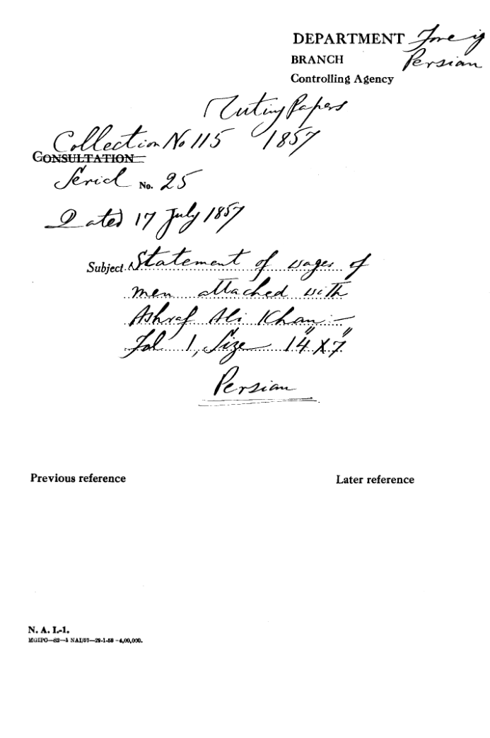 Statement of Wages of Men attached with Ashraf Ali Khan.