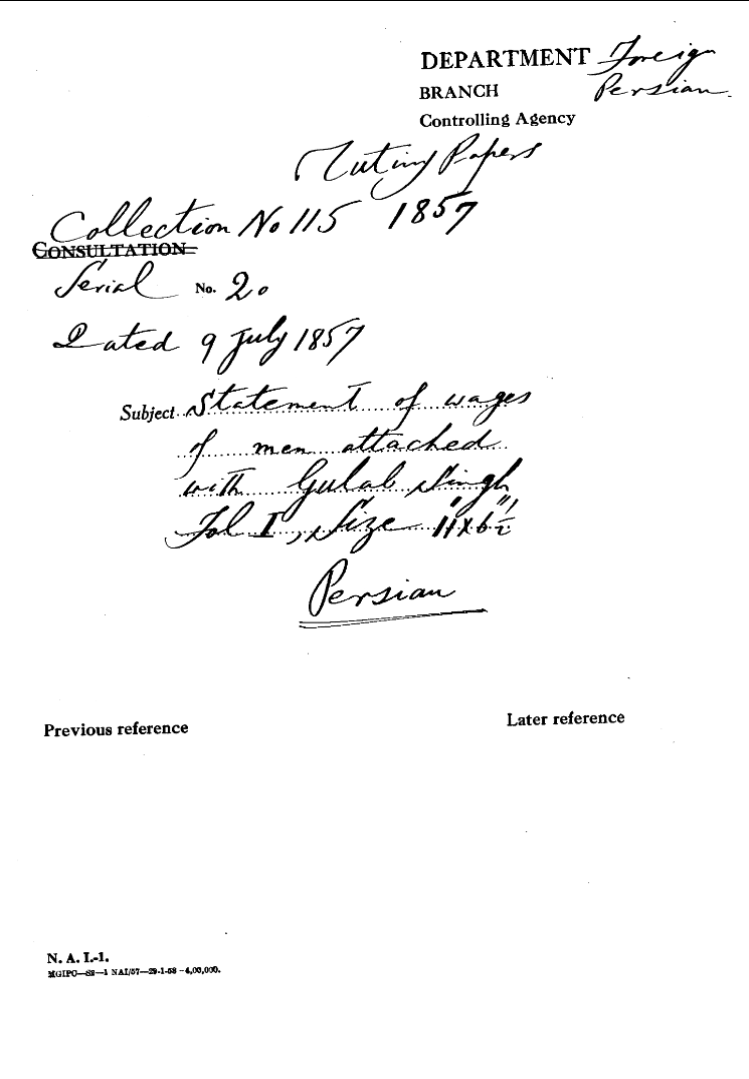 Statement of Wages of Men attached With Gulab Singh.