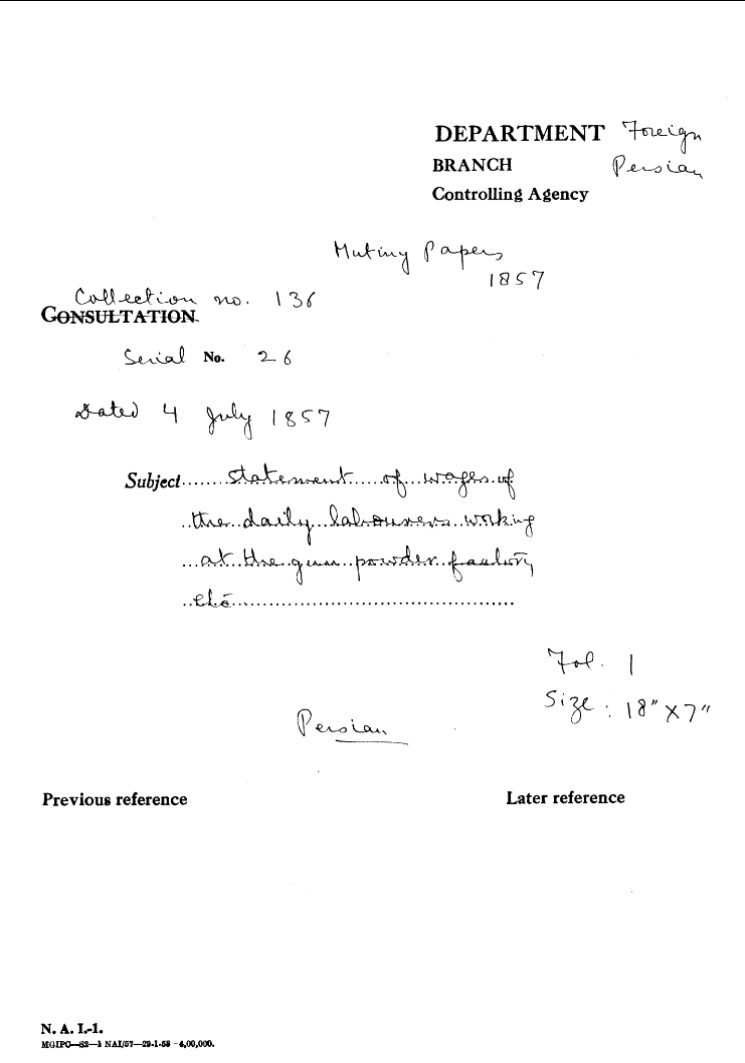 Statement of Wages of the Daily Laborer's Working at the Gun-Powder Factory Etc
