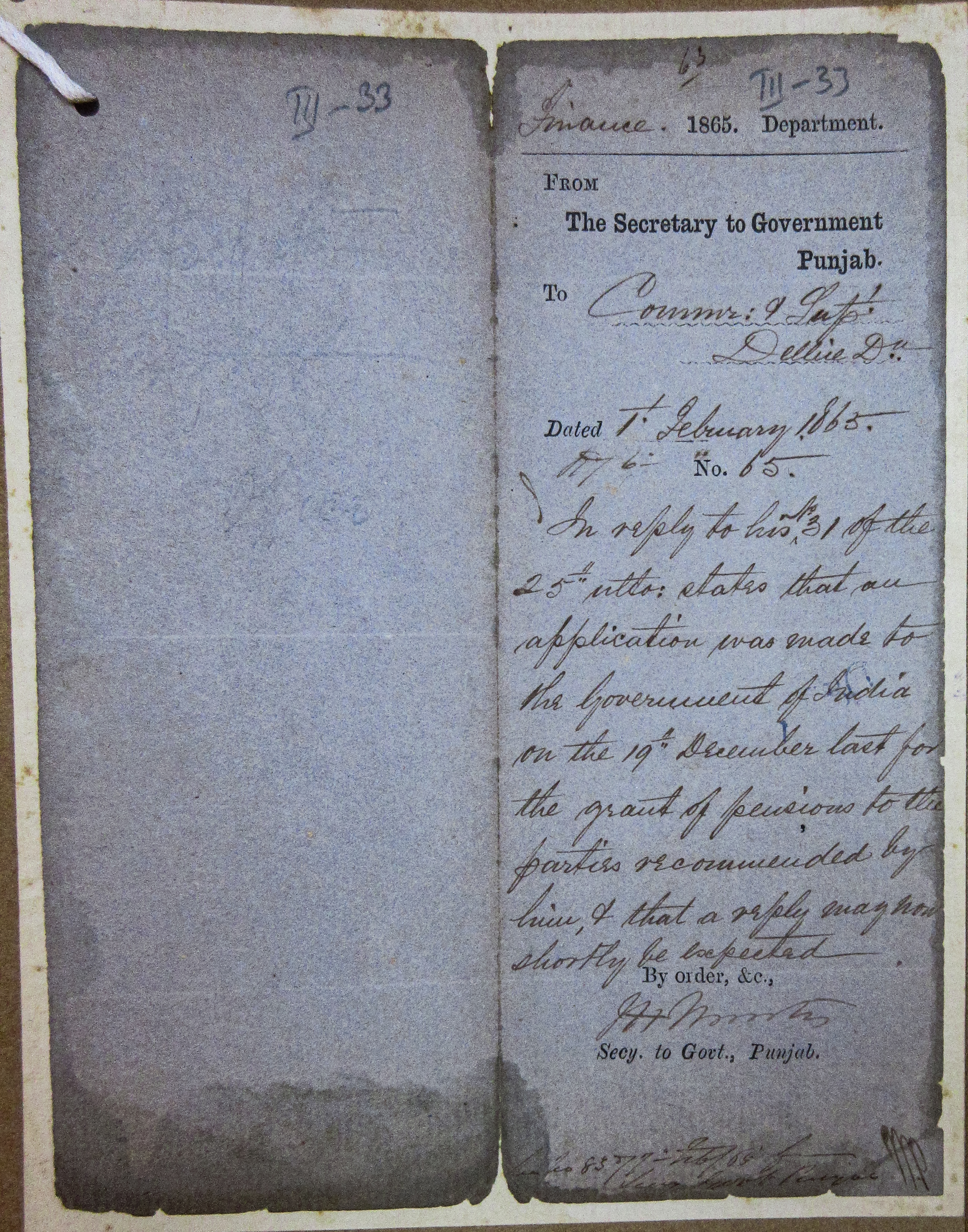 States Whose Recommended For Parties Have Applied to the British Government of India For the Grant of Pension File No. 22