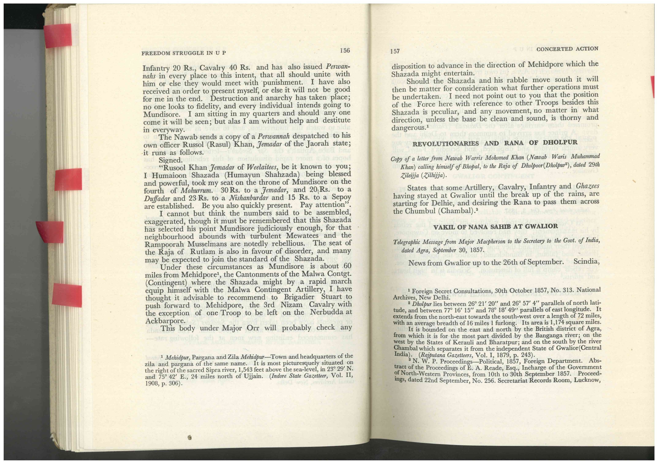 Telegraphic Message from major macpherson to the secretary to the govt.of India dated Agra , September 30,1857