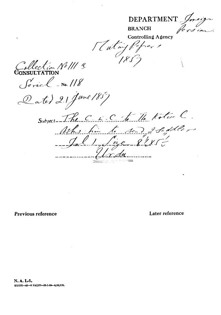 The C-in-C (Mirza Mughal) to the Kotwal asks him to Send 2 Saddlers.