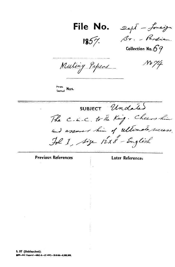 The C-in-C(Mirza Mughal) to the Emperor. Checrs him and assures him to Ultimate Success.