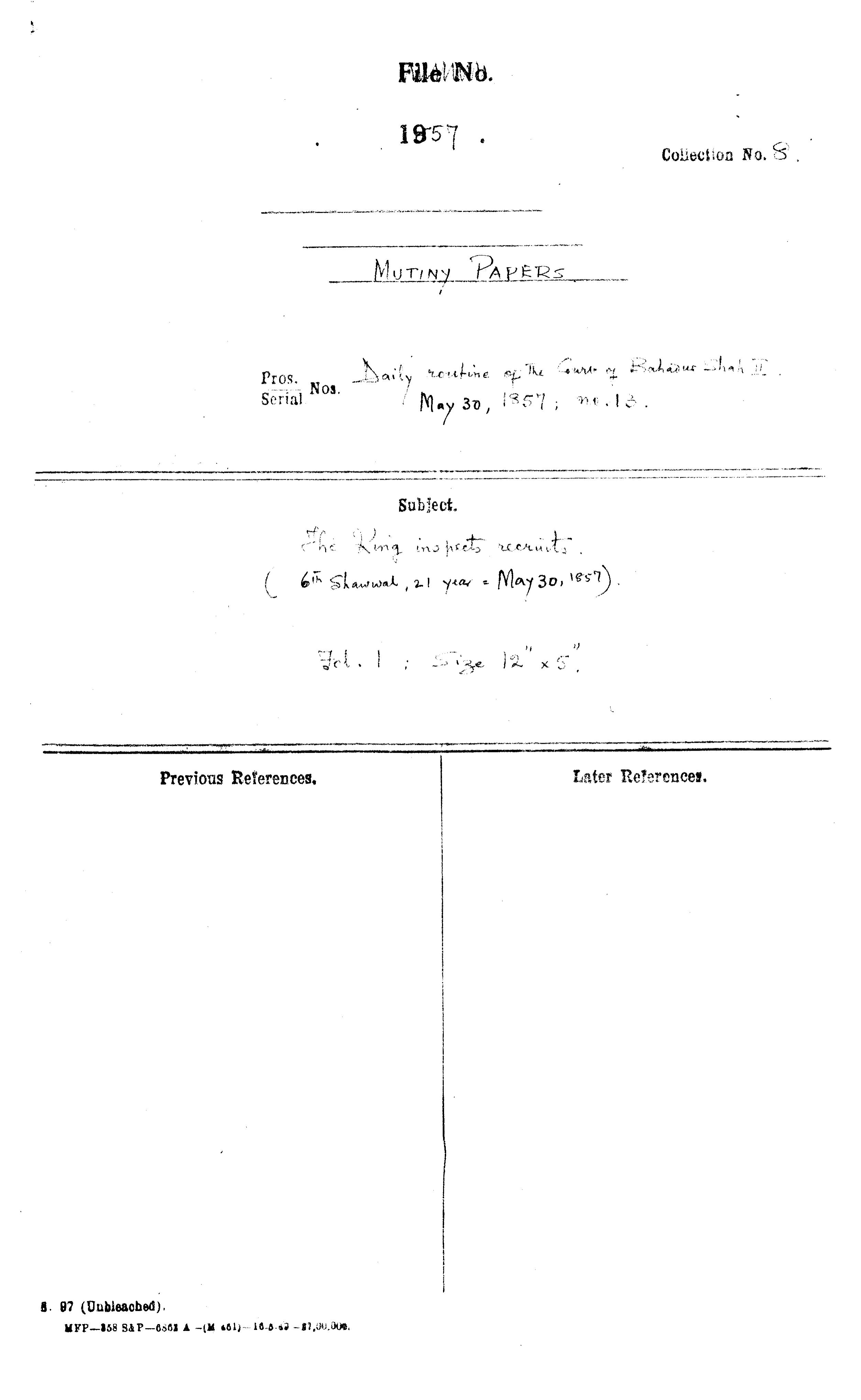 The Emperor Inspects Recruits ( 6th Shawwal ,21 Year = May 30, 1857) (Delhi).