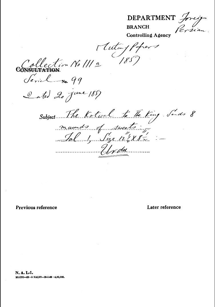 The Kotwal to the Emperor Send 8 Mounds of Sweets.