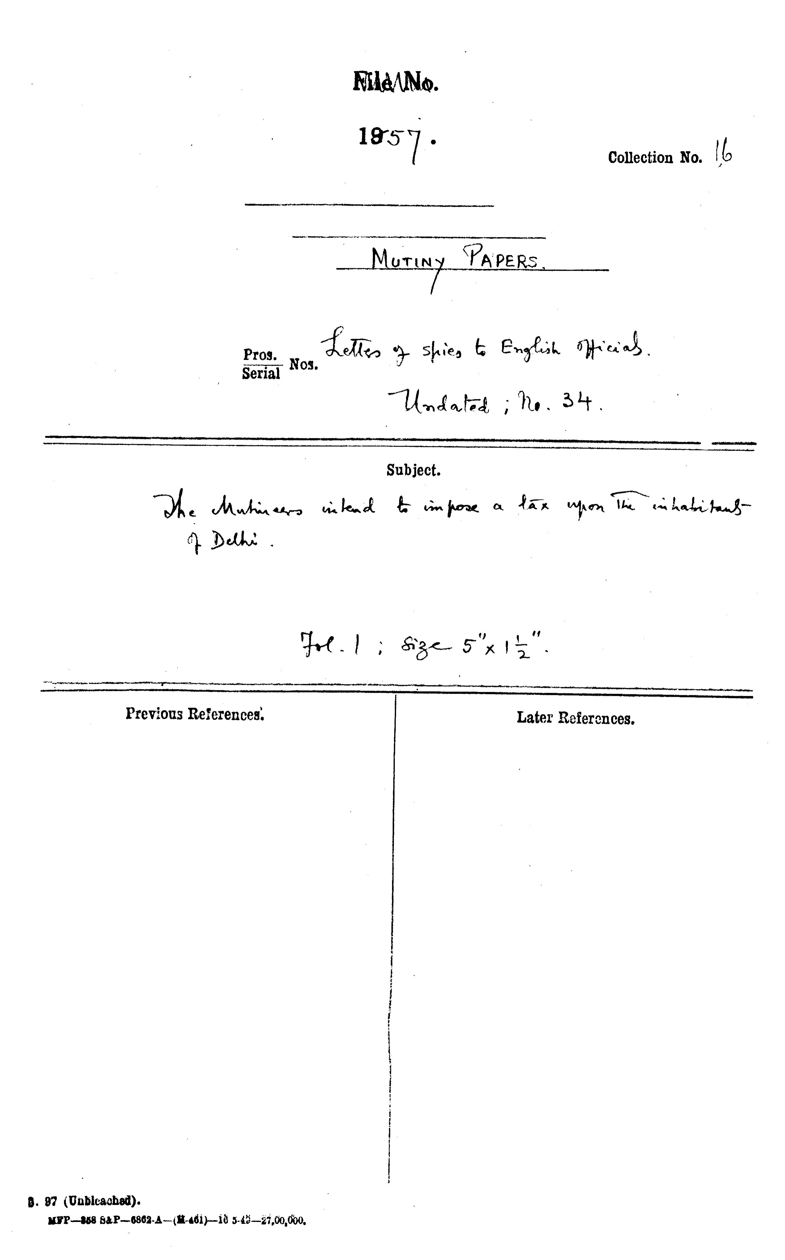 The Mutineers Intend to Impose a Tax Upon the Inhabitants of Delhi.