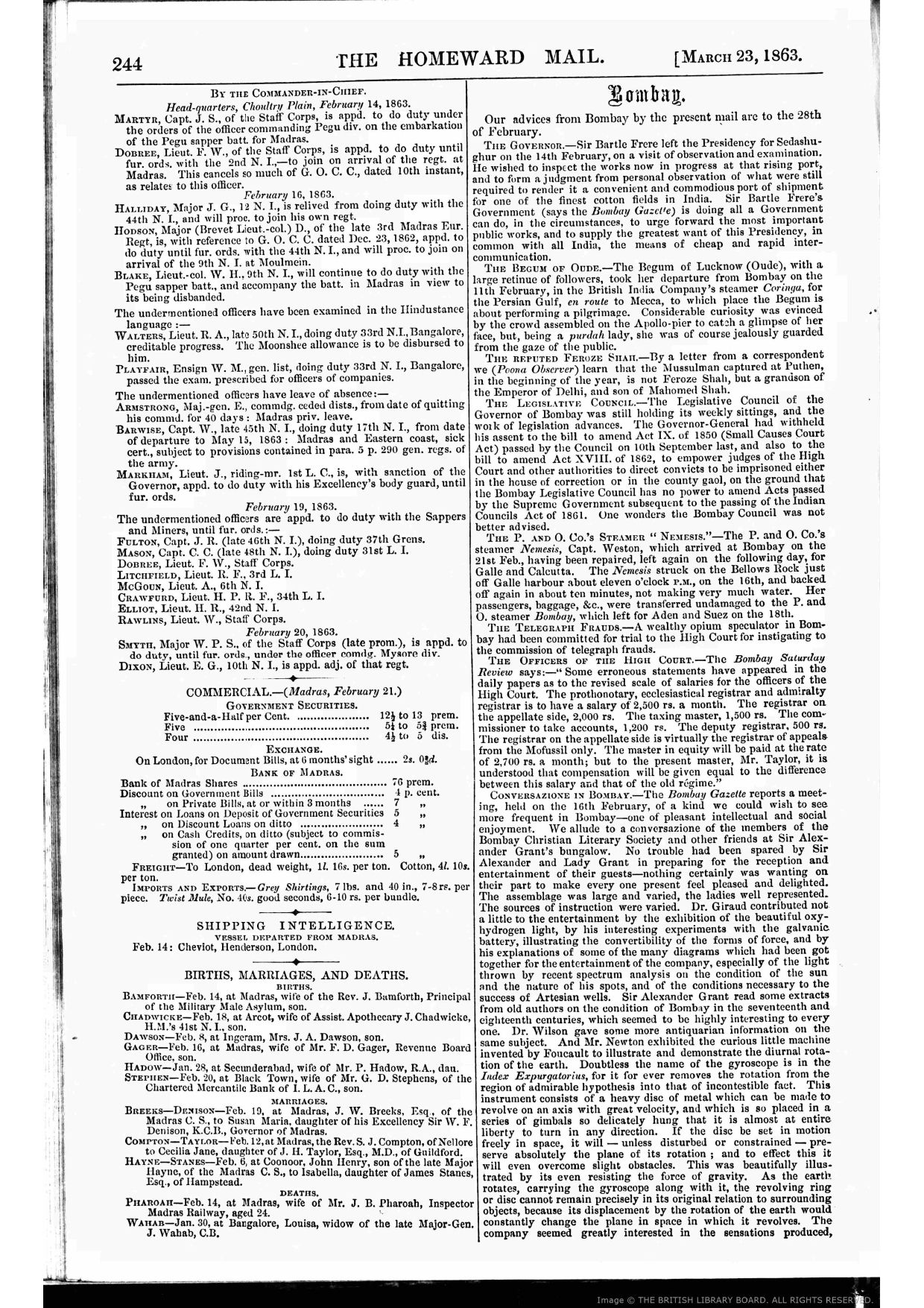 The Reputed Firuz Shah  Reported by THE HOMEWARD MAIL - March 23 - 1863