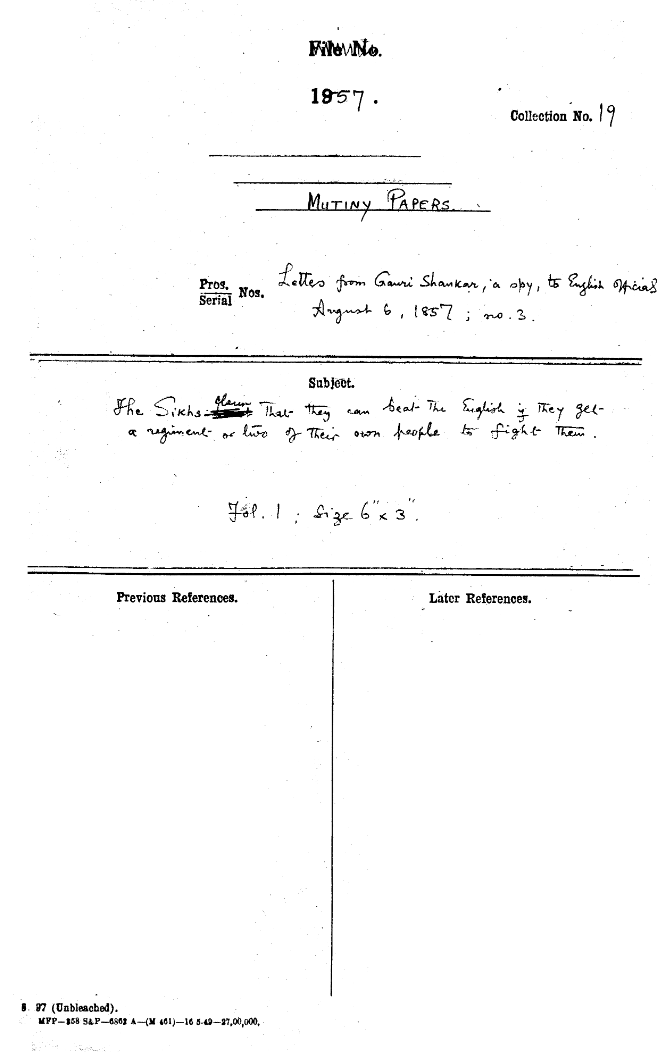 The Sikhs Claim that they Can Beat the English If they Get a Regiment Or Two of their own People to Fight them.