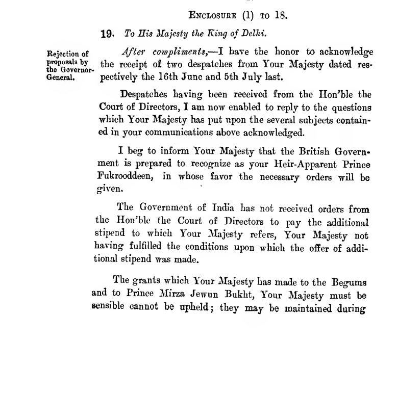 To His Majesty the King of Delhi (1852)