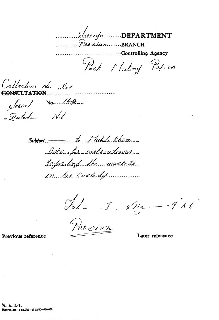 To Muhd Khan Asks for instructions regarding the muskets in his custody.