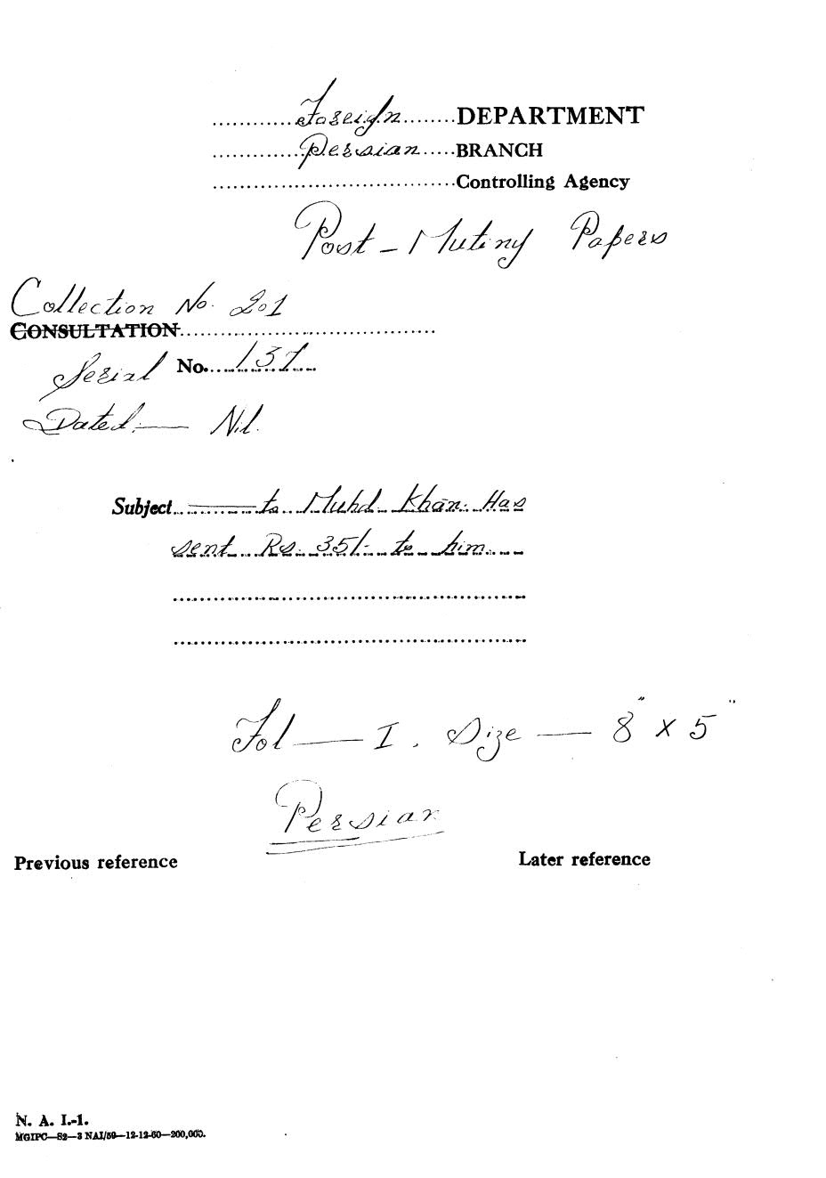 To Muhd Khan. Has Rent Rs 35/- To Him