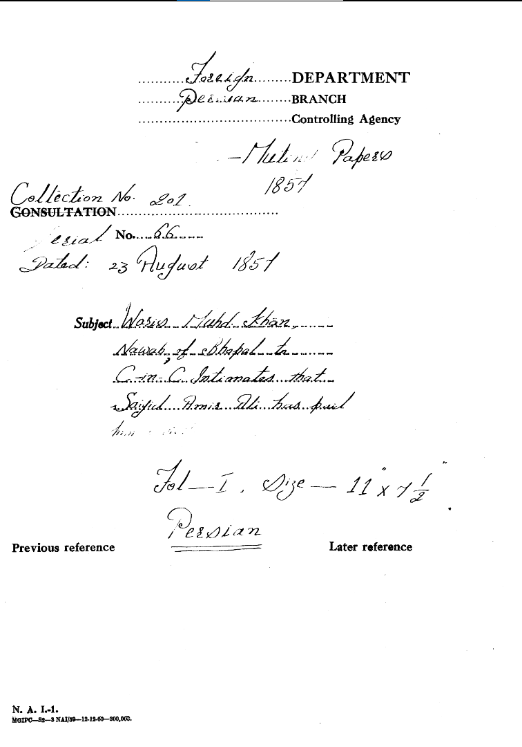 Wasim Muhd Khan Nawab of Bhopal to C-in-C Intimates that Sayid Amir Ali Has Paid Him