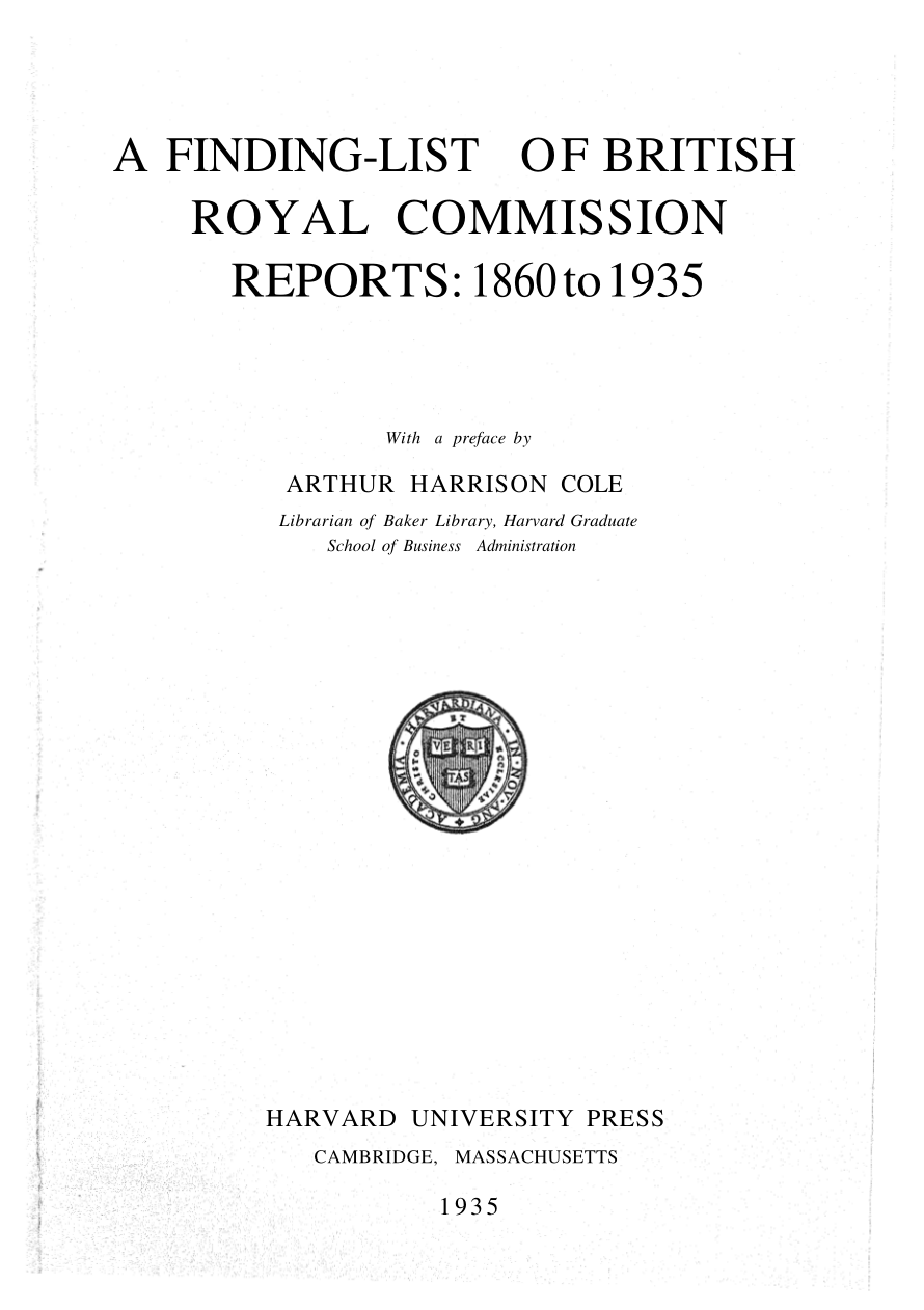 A Finding List Of British Royal Commission Reports(1860 To 1935)