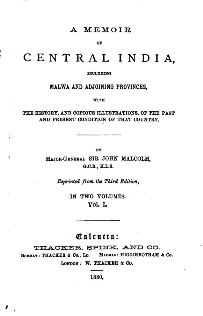 A memoir of Central India : including Malwa Vol.1